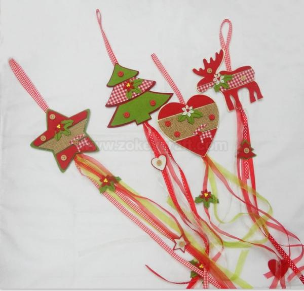 Heart and reindeer shape felt Christmas decoration with buttons decors and ribbons  » ZFD12011